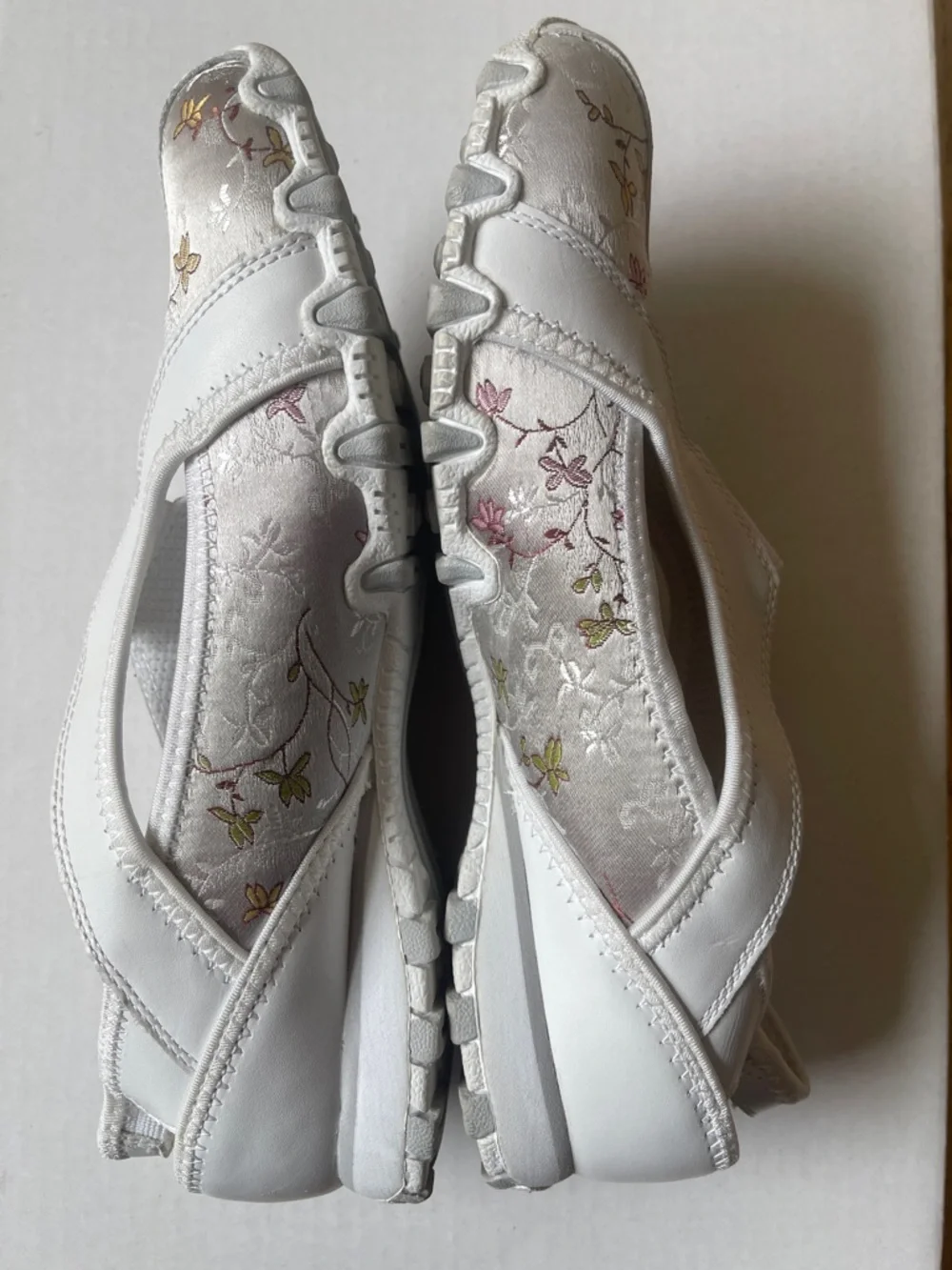 Skechers White Slip-On Flats with Pink and Gold Floral Accents - Picture 5 of 8